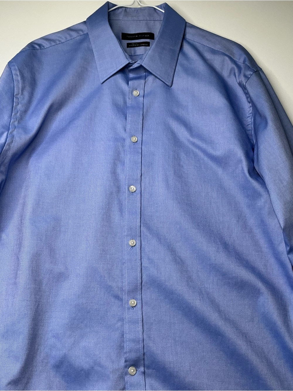 Tommy Hilfiger Shirt Mens Blue Thflex Collar 17.5 Button Up Long Sleeve Men
